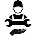 Illustration d’une main tendue avec une voiture au-dessus, représentant un garagiste ou un contrôleur technique offrant des conseils et explications sur l’entretien du véhicule.